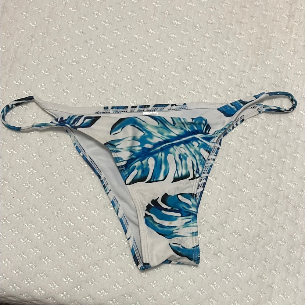 Tropical Blue Leaf Print Bikini Bottom